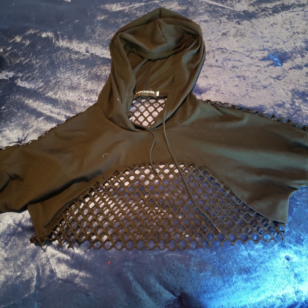Fishnet cropped hoodie